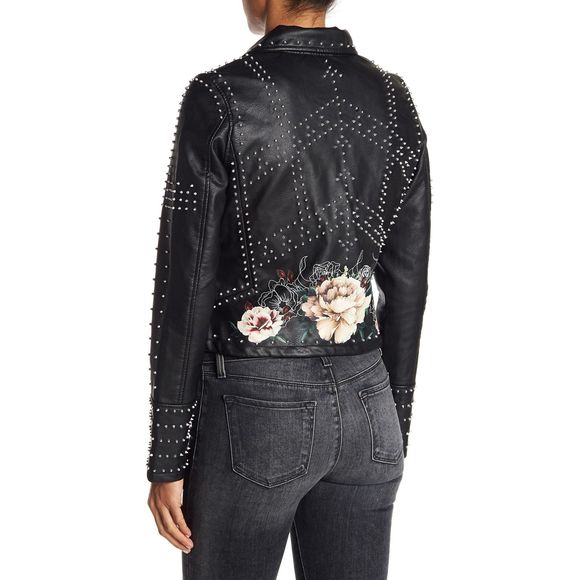 BLANKNYC Stud Floral Moto Faux Leather Jacket - Picture 6 of 7